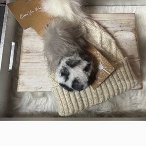 CC BEANIES Cream and Gray Beanie with Replaceable Pom Pom